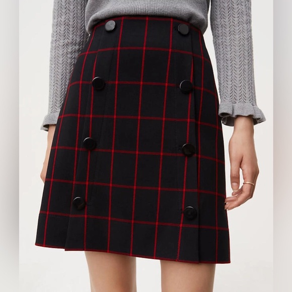LOFT Dresses & Skirts - NWT Loft Women’s Windowpane Plaid Modern Buttoned Skirt | Size 14